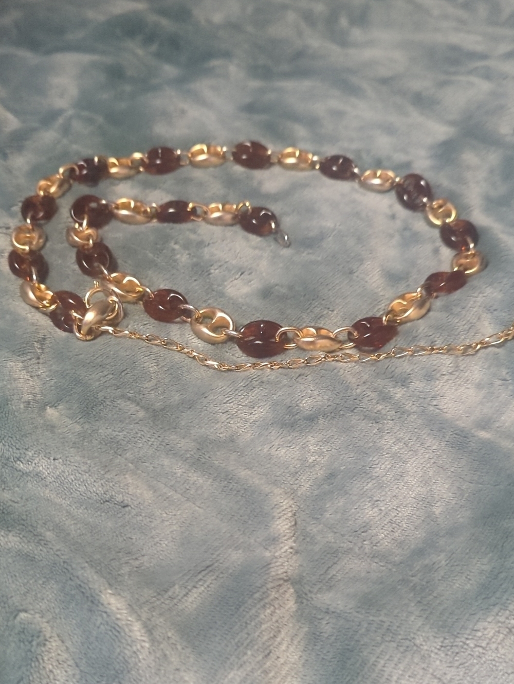 44-Gold Chain Necklace with Brown Bead Accents. Small size. Pre-loved.